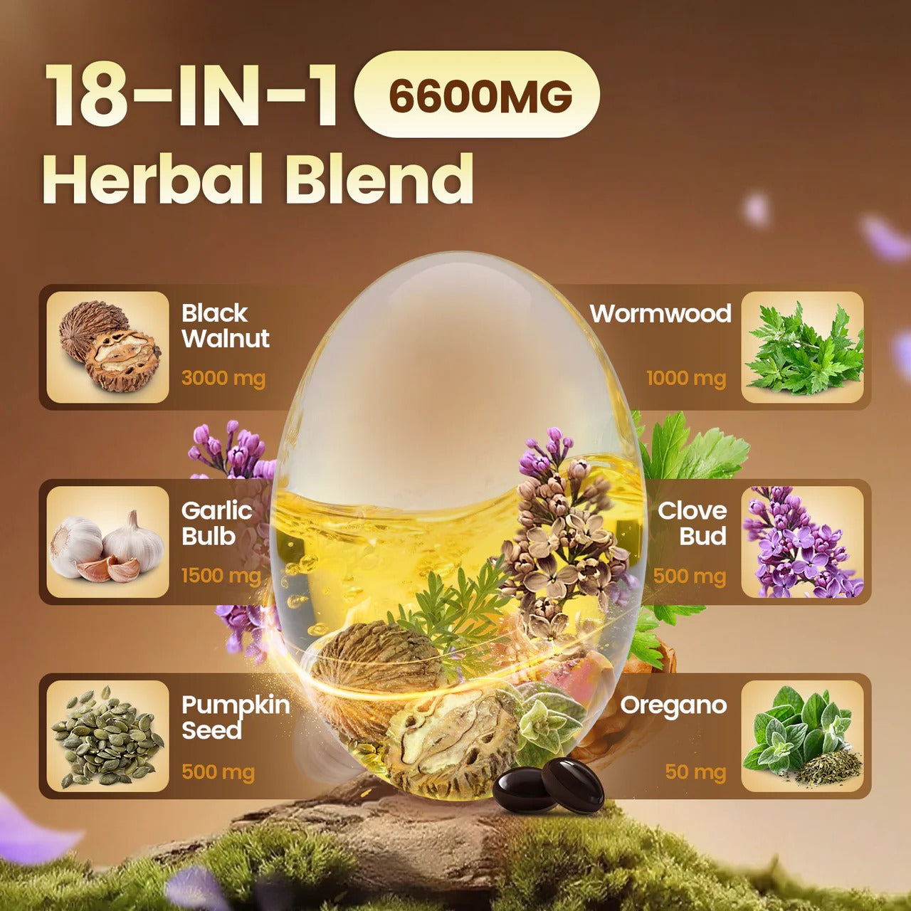 Wormwood Black Walnut Cloves 6600mg | 18-in-1