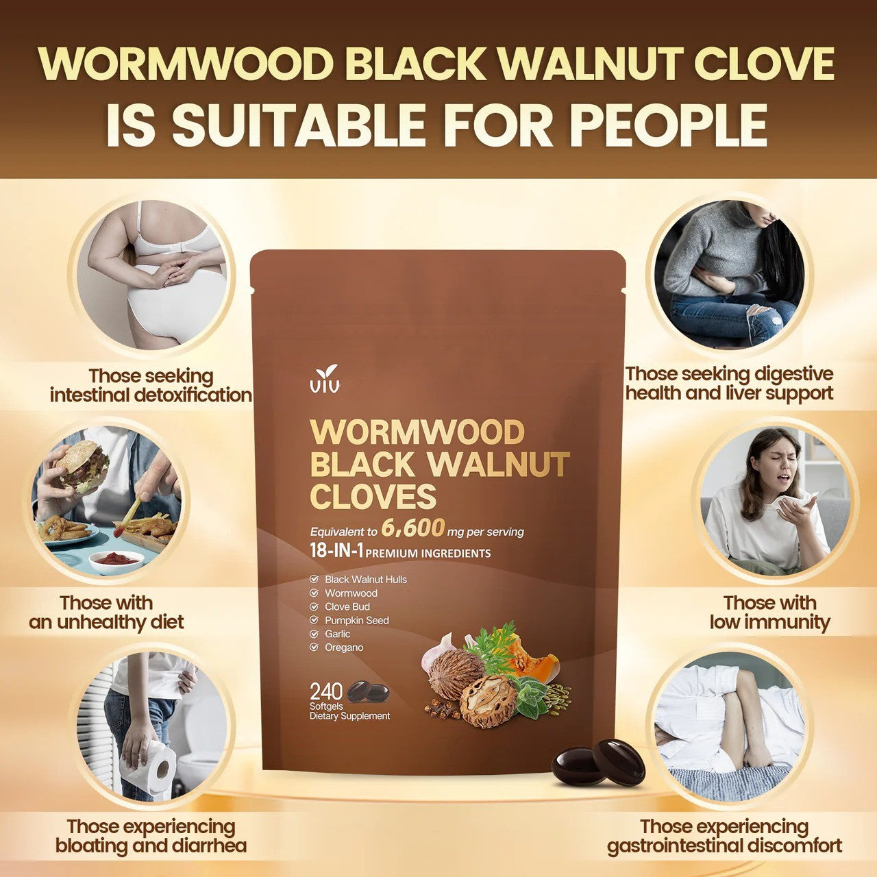 Wormwood Black Walnut Cloves 6600mg | 18-in-1