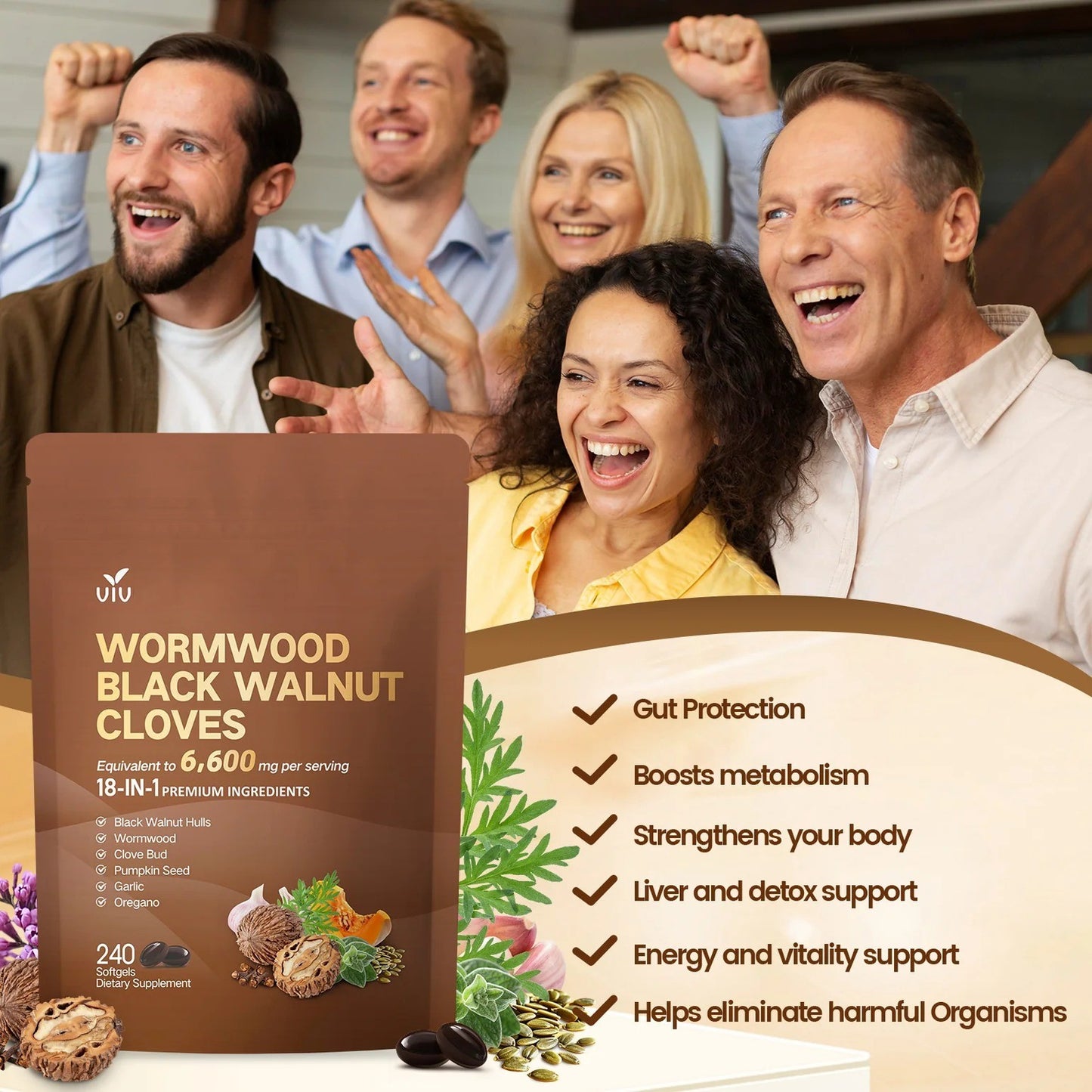 Wormwood Black Walnut Cloves 6600mg | 18-in-1