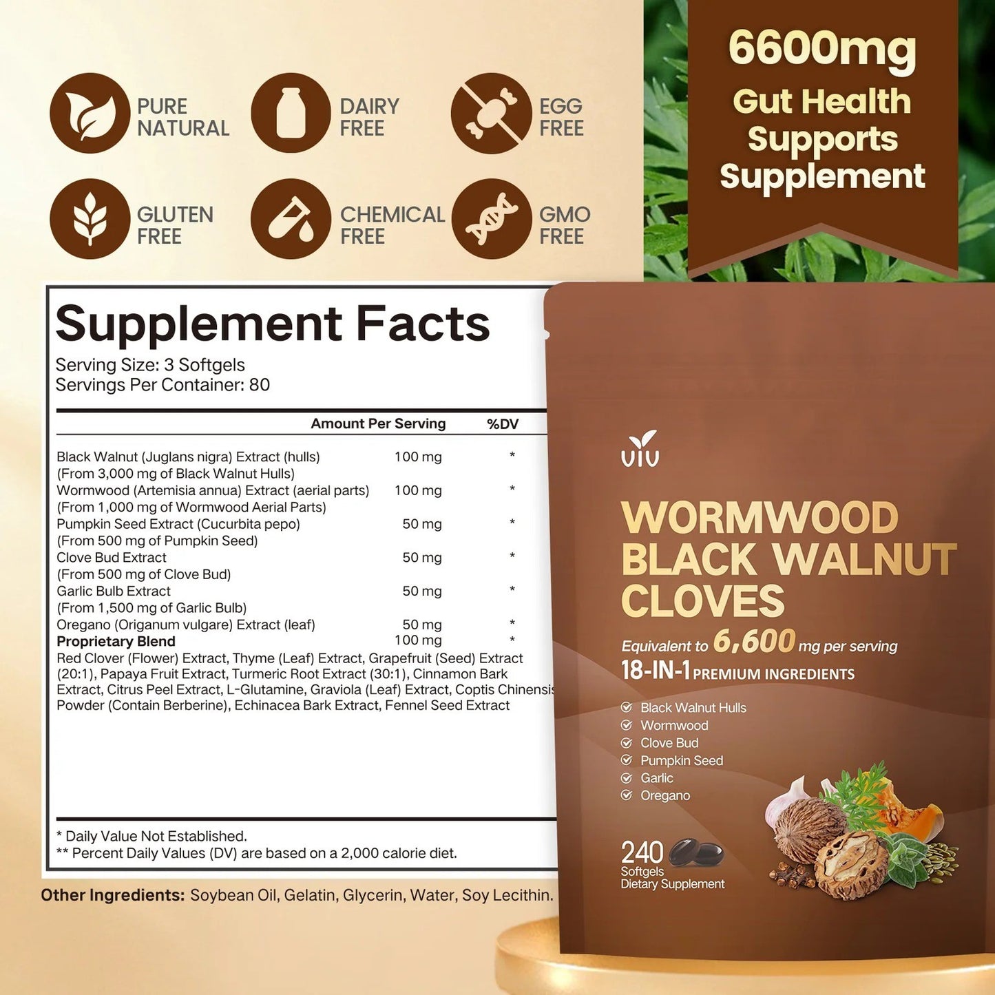 Wormwood Black Walnut Cloves 6600mg | 18-in-1