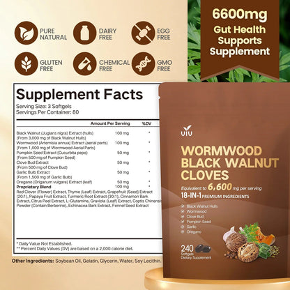 Wormwood Black Walnut Cloves 6600mg | 18-in-1